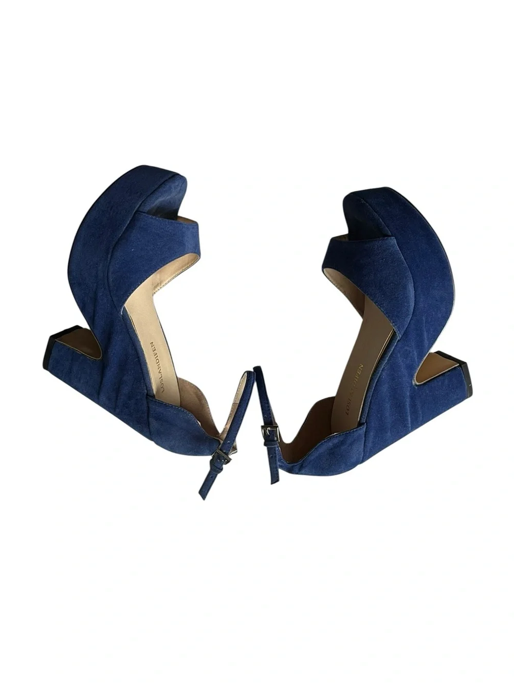 LOSLANDIFEN Chunky Block Heel Peep Toe Ankle Strap Blue Size 8.5 EUR 39 Formal